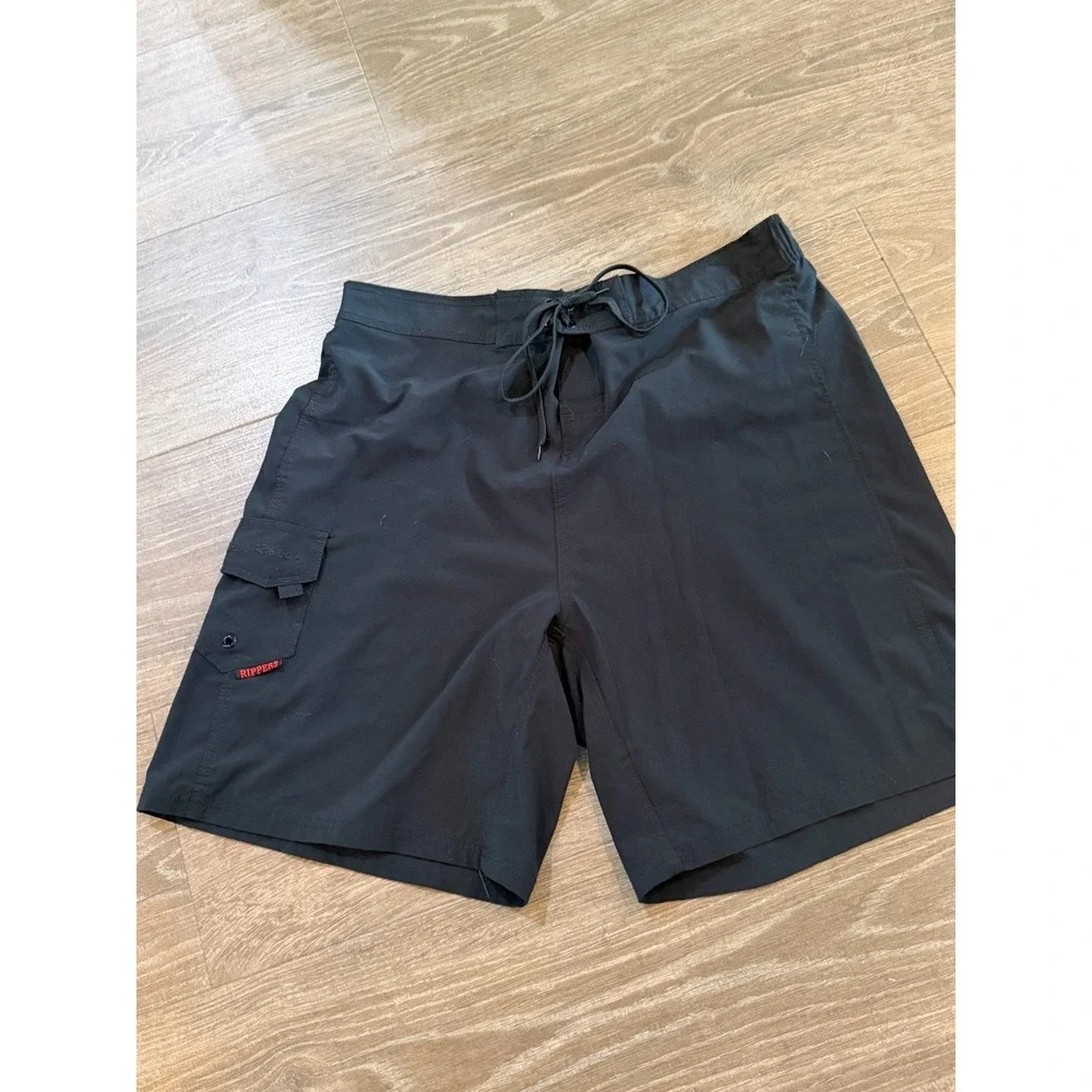 Maui Rippers Board Shorts Mens 2XL Black Swim Surf Zip Pocket Beach Stretch